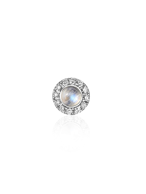 Single white gold earring with moonstone and diamonds, 1 Single white gold earring with moonstone and diamonds, 1