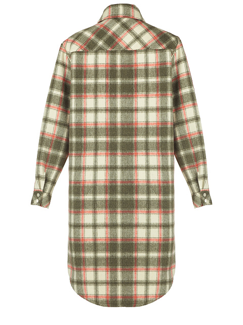 Green & Ecru Checked Wool Long Overshirt, 2