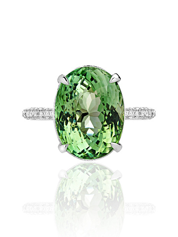 Oval Tourmaline, Round Diamond & White Gold Ring, 2