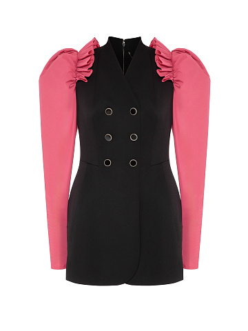 Black mini dress with voluminous sleeves, 1