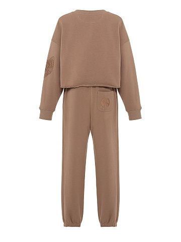 Beige cotton tracksuit with Peace embroidery, 2