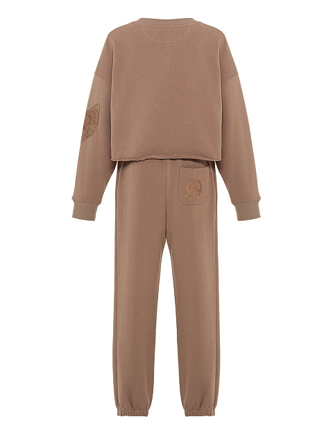 Beige cotton tracksuit with Peace embroidery, 2