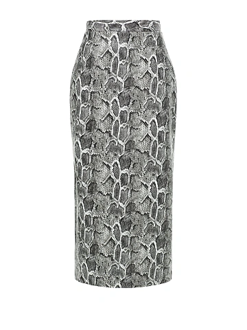 Grey faux leather midi skirt with snakeskin print, 1