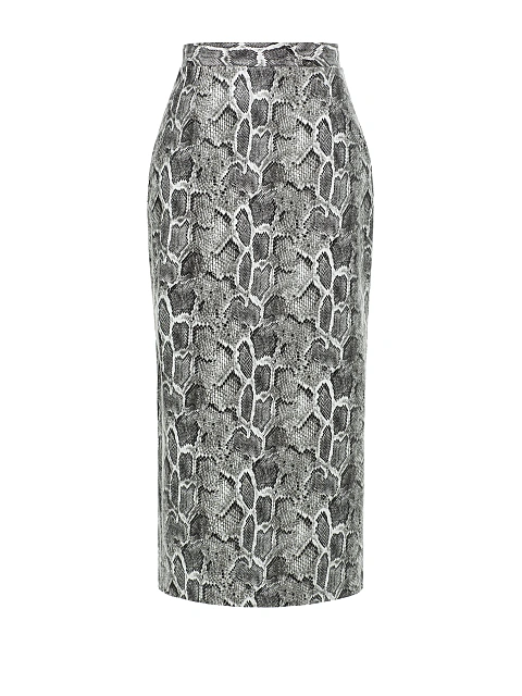 Grey faux leather midi skirt with snakeskin print, 1