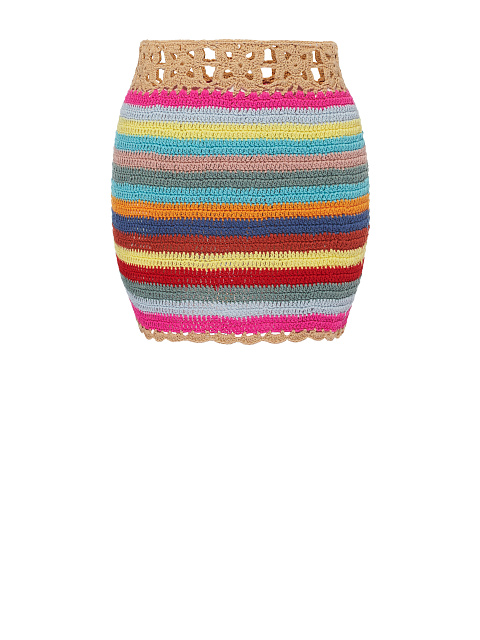 Beige Crochet Knitted Mini Skirt, 2