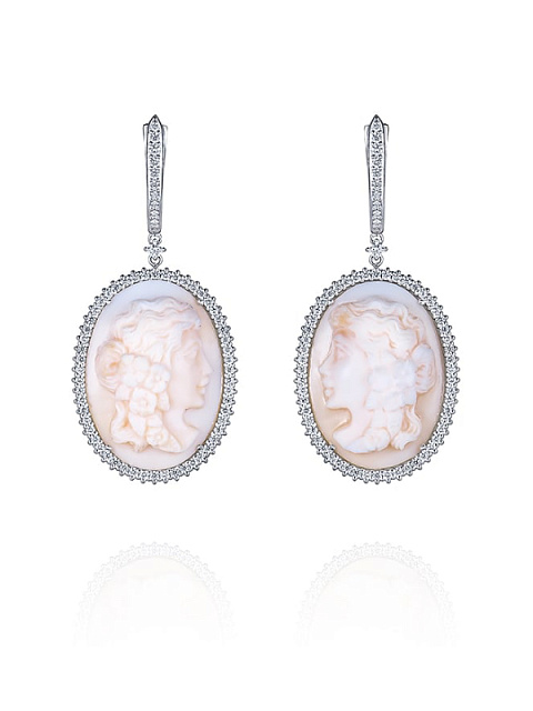 White Gold Cameo Earrings, 1