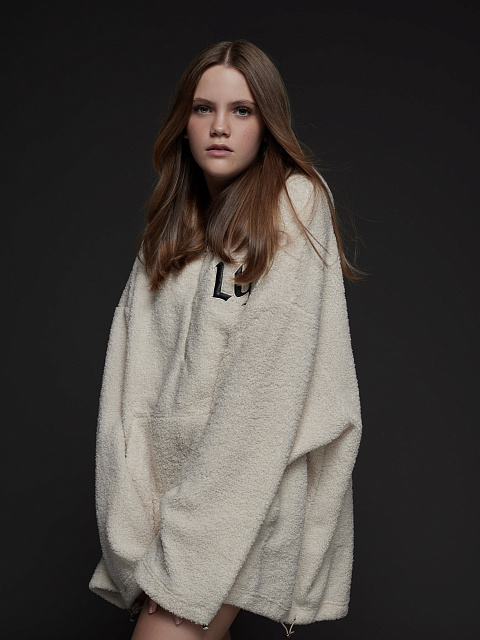 Ivory Boucle Oversized Hoodie, 4