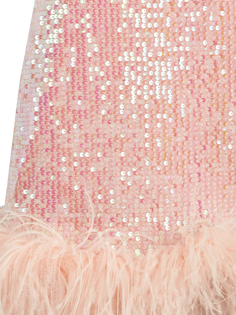 Pink Sequined Feather-Trimmed Mini Dress, 3