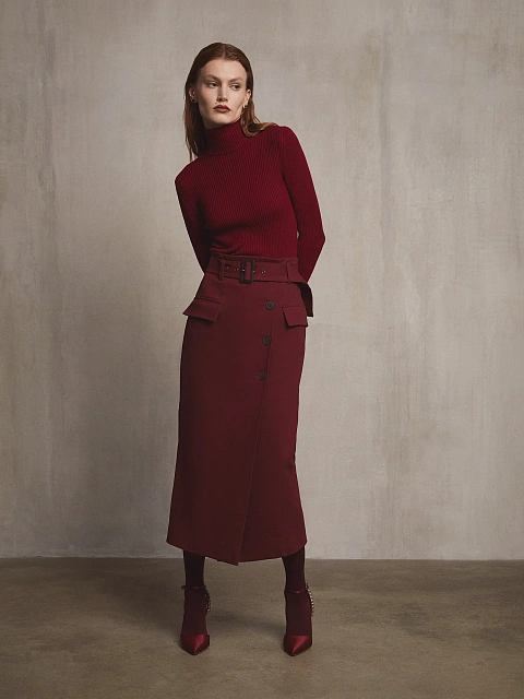 Burgundy Midi Skirt With Pockets, 4