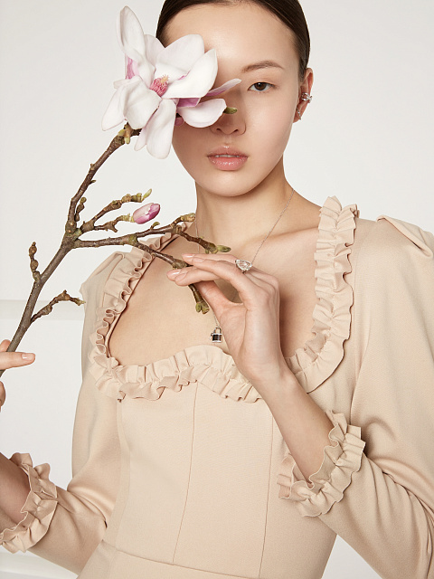 Beige Ruffled Midi Dress, 5