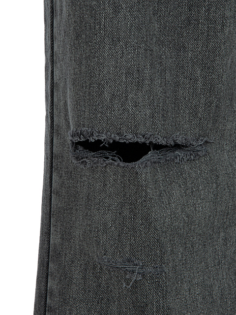 Dark Grey Fringed Cotton Jeans, 4