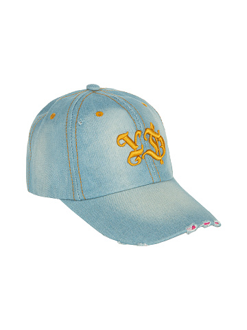 Yellow YD Embroidered Blue Denim Cap, 1