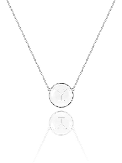 White gold necklace with letter Y pendant and rock crystal, 1