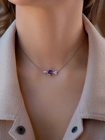 White gold necklace with heart-cut amethyst, 2