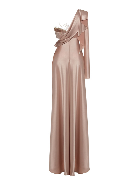 Dust Pink Asymmetric Draped Silk Maxi Dress, 5