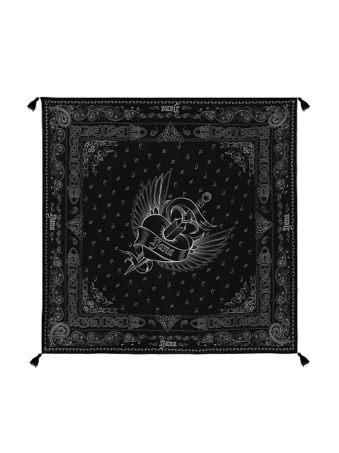 Black Silk Printed Scarf, 1