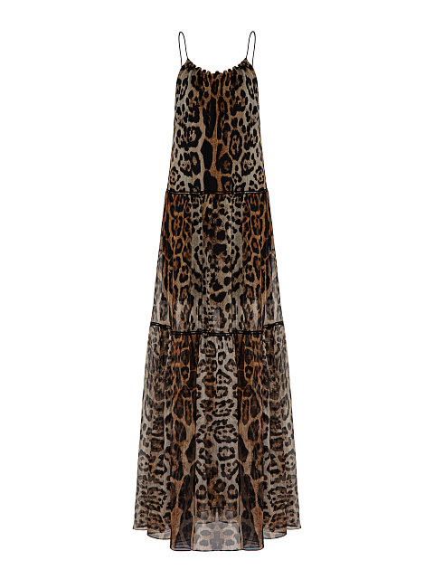 Brown Leopard Print Chiffon Maxi Dress, 1 Brown Leopard Print Chiffon Maxi Dress, 1