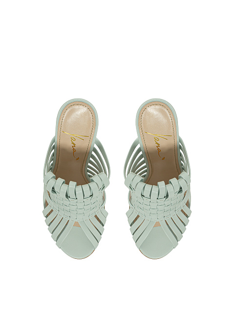 Mint Woven Leather Heeled Mules, 4