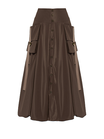 Brown Taffeta Midi Skirt, 1