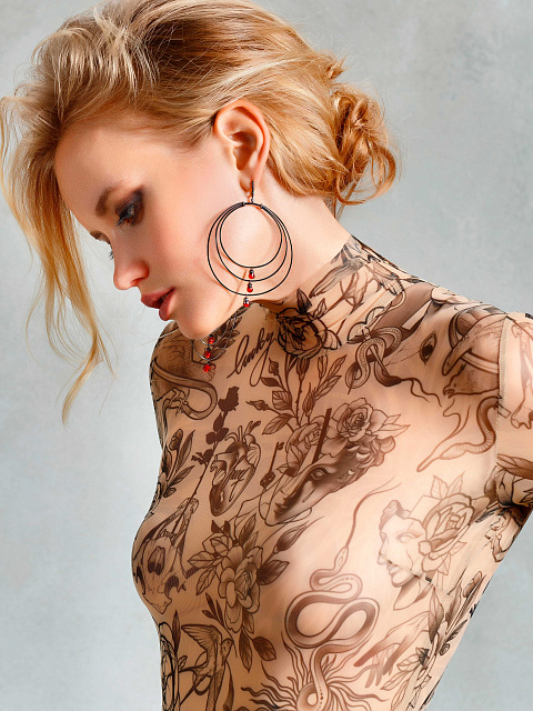 Black Gold, Diamonds & Briolette-cut Garnets Hoop Earrings, 3