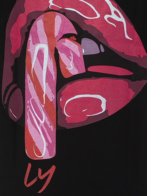 Black Printed Oversized Cotton T-shirt, 3