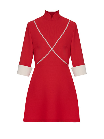 Red Mini Dress With White Pearls, 1