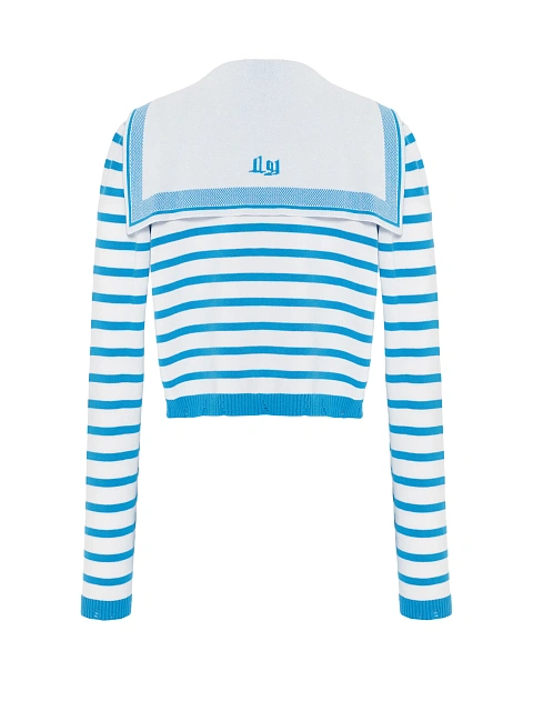 Cropped white cardigan with blue stripes, 3