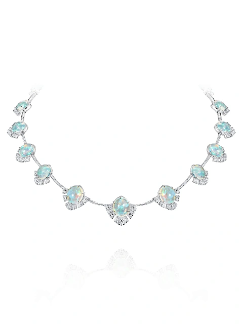 White gold necklace with opals and diamonds       , 2