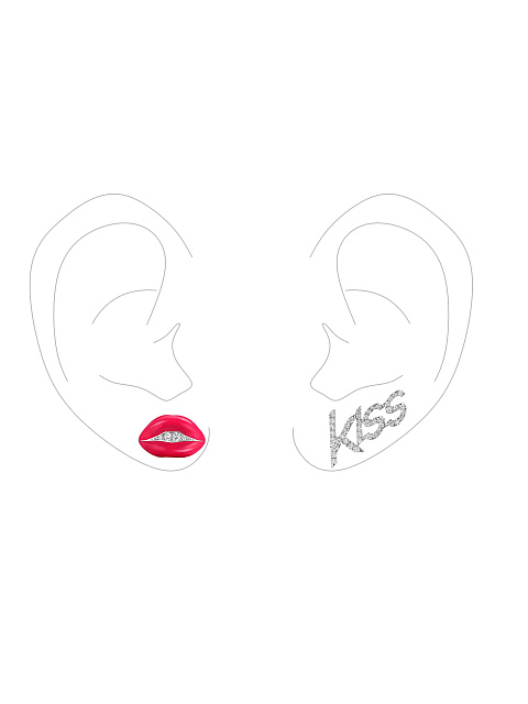 “Kiss” white gold stud earrings with enamel, 4