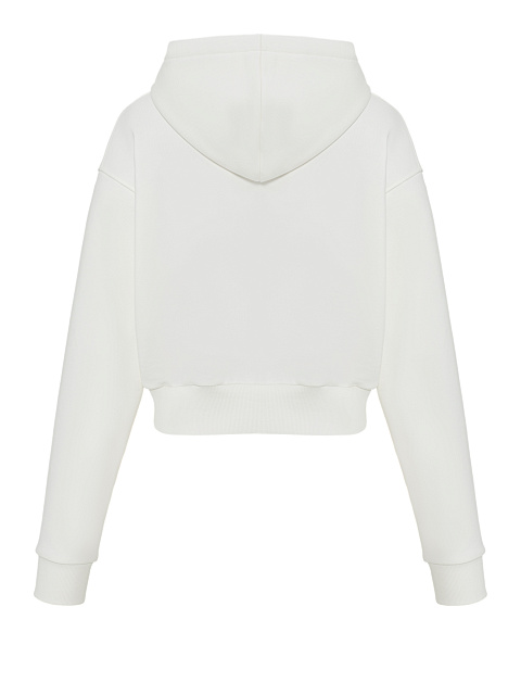 Cropped white hoodie with embroidery, 3