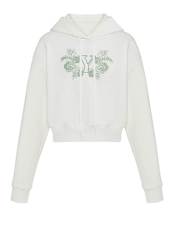Cropped white hoodie with embroidery, 1