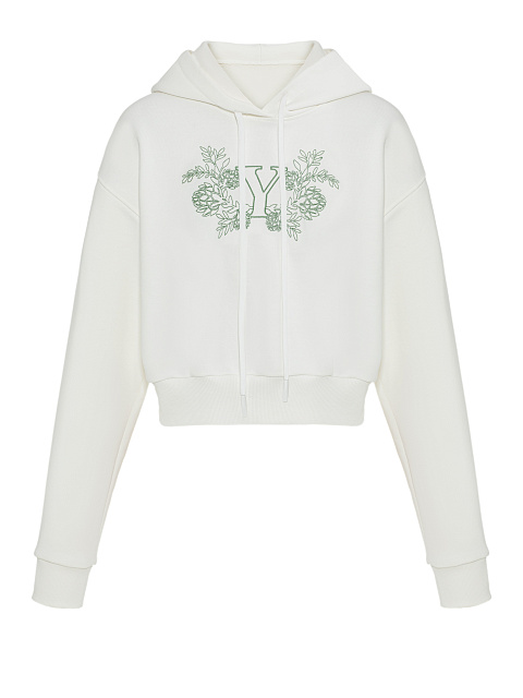Cropped white hoodie with embroidery, 1