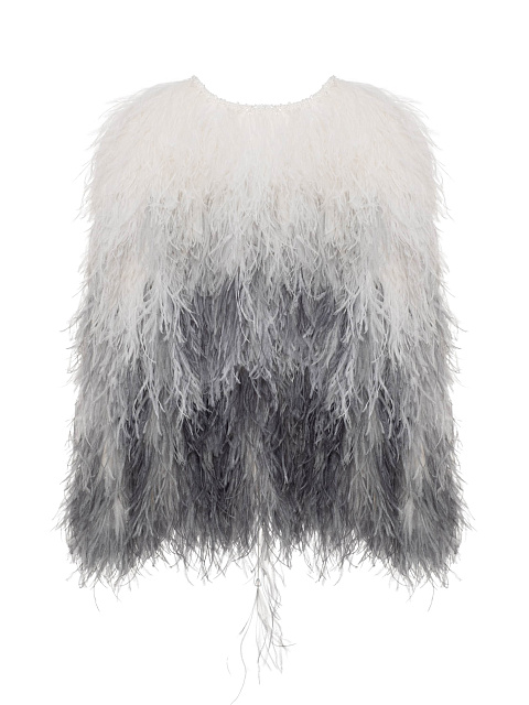 Grey Cropped Feather Jacket In Degrade Technique With Crystals, 2 Grey Cropped Feather Jacket In Degrade Technique With Crystals, 2