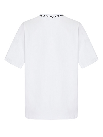 Men's White Neck Print Cotton T-shirt, 2
