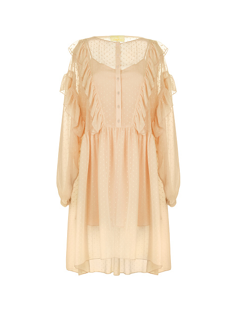 Beige Ruffled Chiffon Mini Dress, 1