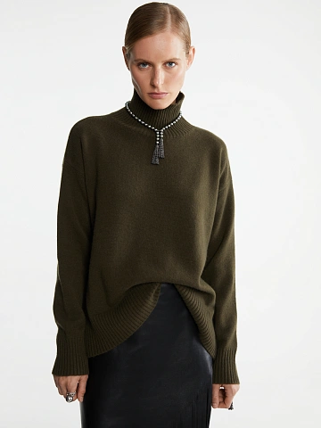 Dark Green Royal Cashmere Turtleneck Sweater, 2