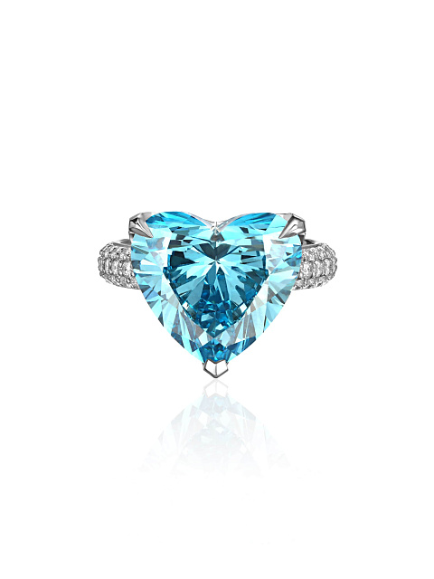 Heart Fancy Vivid Blue Diamond, Round Diamond & White Gold, 3