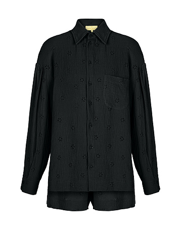 Black Embroidered Muslin Set, 1