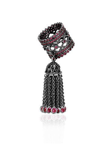 Black Silver & Pink Cubic Zirkonia Tassel Ring, 1
