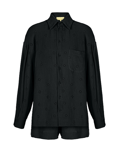 Black Embroidered Muslin Set, 1