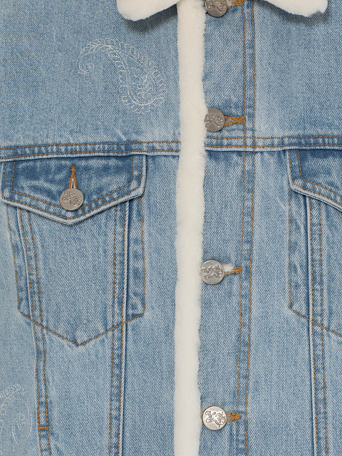 Blue Denim Jacket with Fur and Paisley Embroidery, 3 Blue Denim Jacket with Fur and Paisley Embroidery, 3