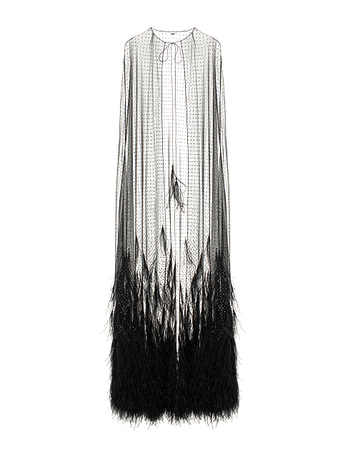 Black Rhinestones & Feathers Mesh Cape, 1