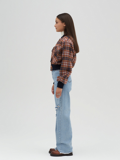 Rust Brown Plaid Cropped Bomber Jacket, 6