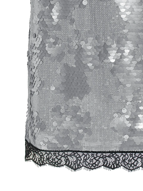 Silver Lace Trim Sequin Mini Dress, 3