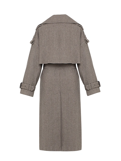 Brown Double Breasted Cashmere Trench, 2