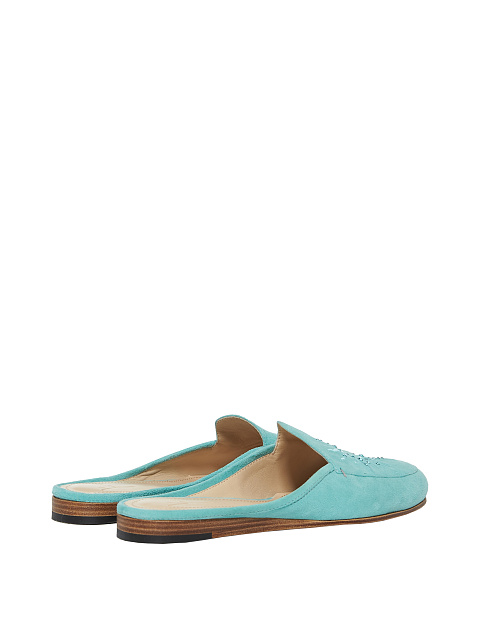 Turquoise Embroidered Suede Mules, 3 Turquoise Embroidered Suede Mules, 3
