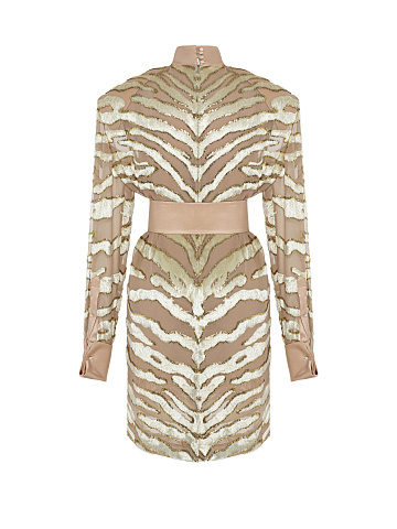 Beige devoré velvet midi dress, 2