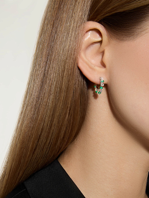 White gold hoops with emerald beads and diamonds, 3