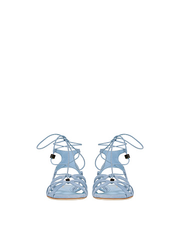 Light Blue Suede Flat Sandals, 2