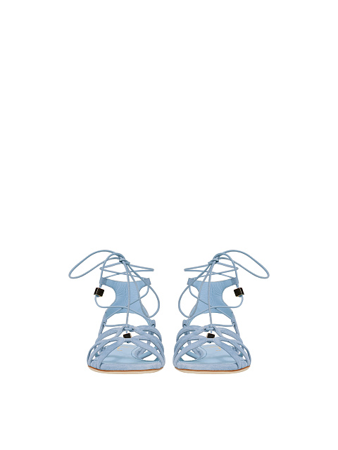 Light Blue Suede Flat Sandals, 2